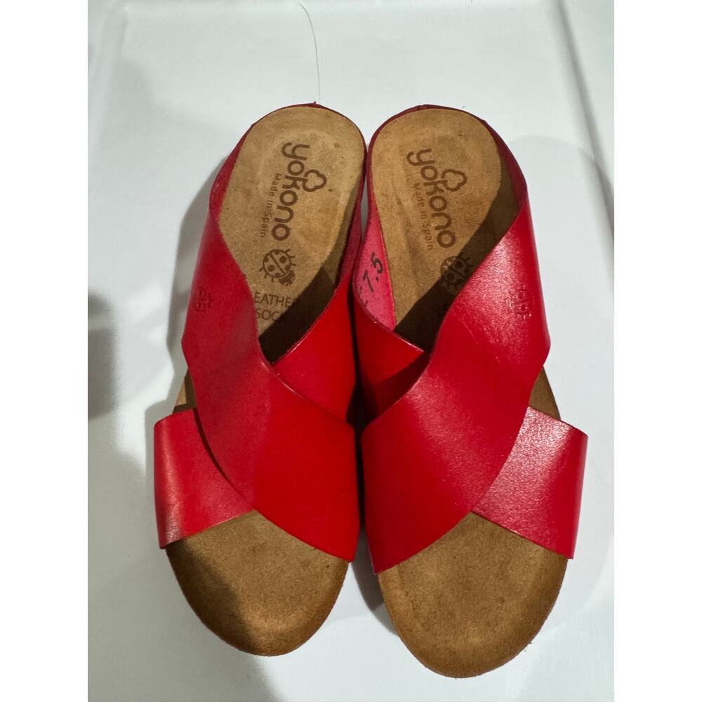 YOKONO Red Leather Criss Cross Wedge Sandals 7.5 - Picture 5 of 8